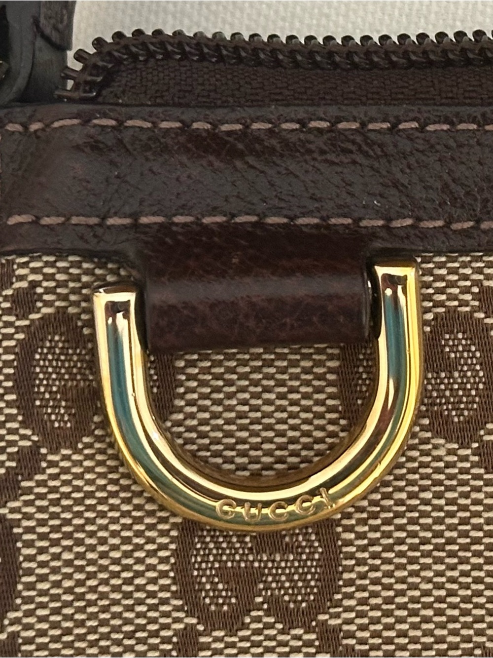Gucci Brown Monogram Shoulder Bag with Gold D-Ring Accent